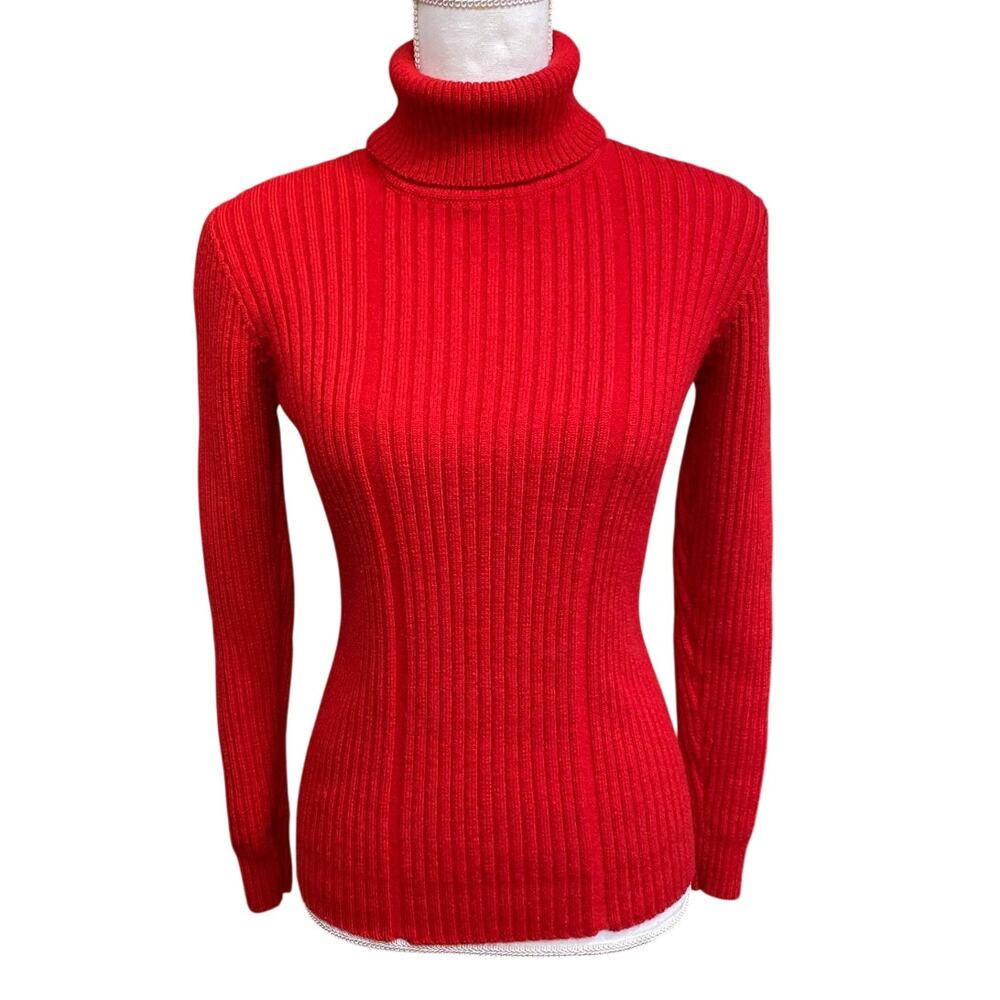 Vintage Women's Size XS? Stretch Rib Knit 100% Wool Austria Red Sweater Norway